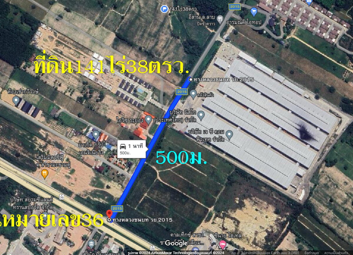 Land for sale 141 rai 38 square wa. Purple area, width 485 m., rural road, R.Y. 2015, Line 13, Soi 9. Makham Khu Subdistrict, Nikhom Phatthana District, Rayong Price is 3.5 million per rai. If interested, contact Khun Sri 094 821 6456 https://maps.app.goo.gl/1wLNSCXnwxvtLGAKA