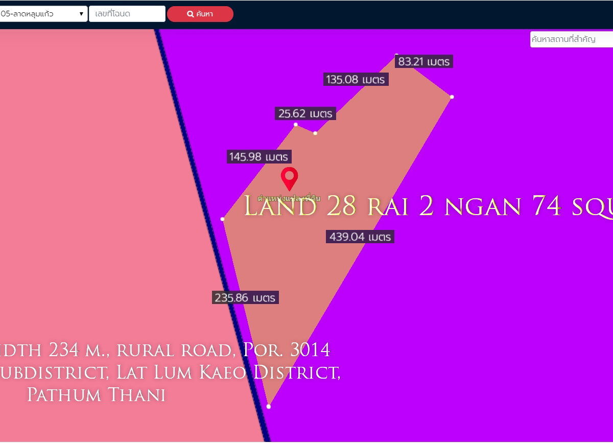 ✅ Land for sale 29 rai Purple area, width 234 m., rural highway P.T. 3014. Khu Khwang Subdistrict, Lat Lum Kaeo District, Pathum Thani Price 4.2 million per rai Request additional information: Khun Sri 094 821 6456